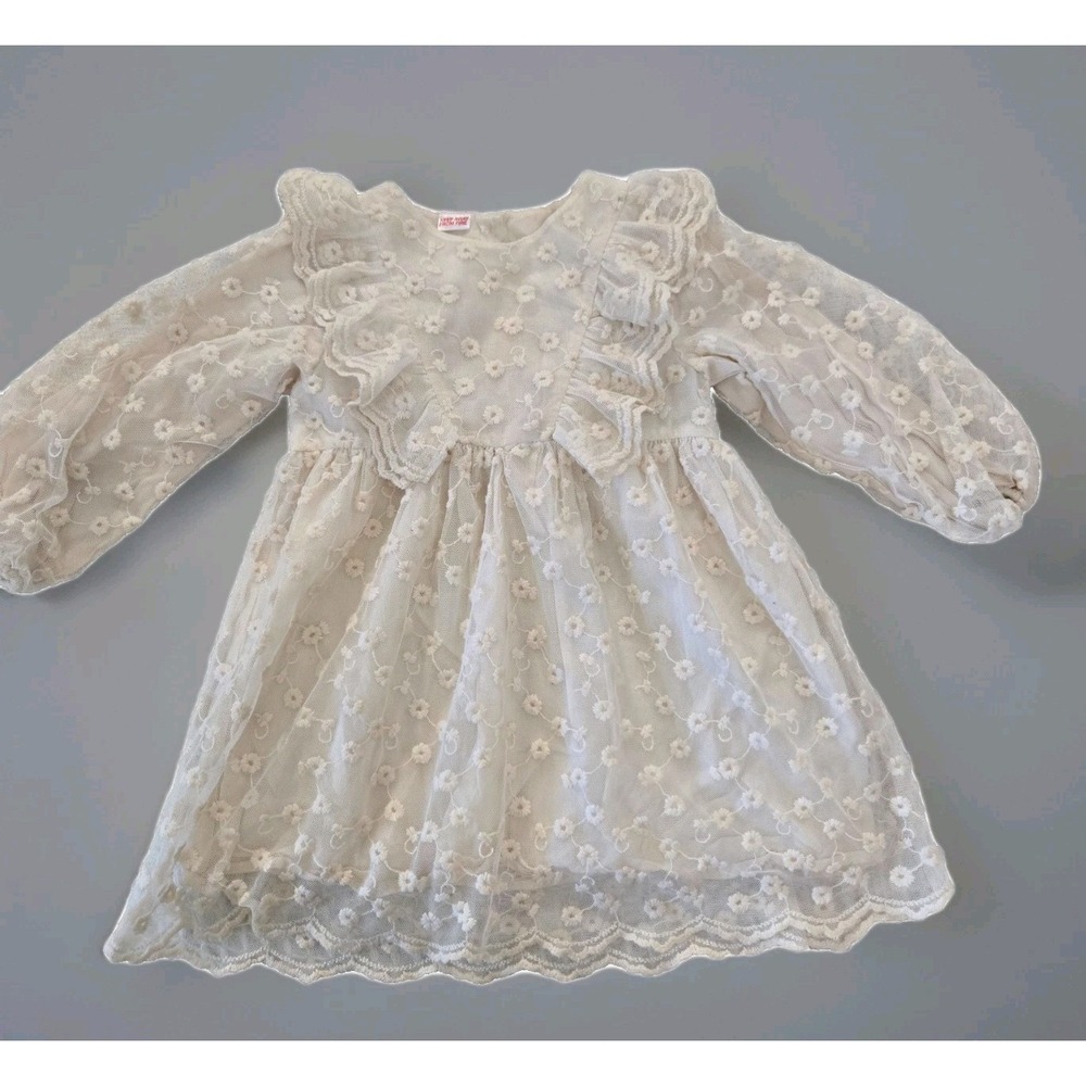ZARA Ivory Floral Lace Baby Dress with Long Sleeves – Vintage Style 3-4Years